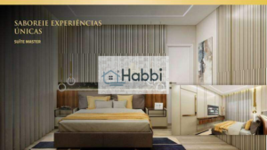 01 suíte máster com closet e o terraço descoberto com área gourmet.  Pisos em porcelanato nas áreas comuns e frias e piso em laminado de madeira ou vinílico nos quartos